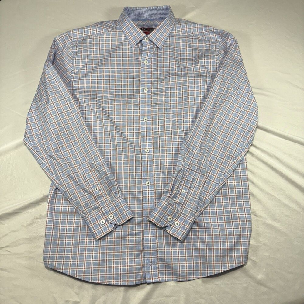 Johnston & Murphy Extreme Comfort Shirt Men’s Large Blue Check Dress Shirt